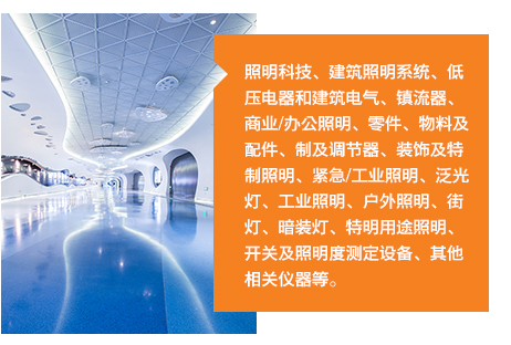 照明科技、建筑照明系統、低壓電器和建筑電氣、鎮流器、商業/辦公照明、零件、物料及配件、制及調節器、裝飾及特制照明、緊急/工業照明、泛光燈、工業照明、戶外照明、街燈、暗裝燈、特明用途照明、開關及照明度測定設備、其他相關儀器等。